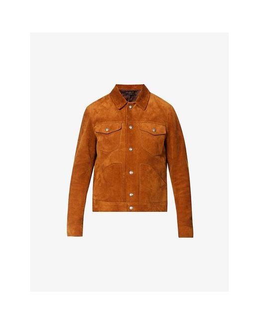 Tom Ford Brown Western Panelled Spread-collar Suede Jacket for men