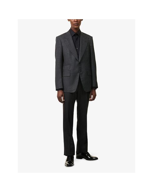 Tom Ford Blue Shelton Overcheck Single-Breasted Wool Jacket for men