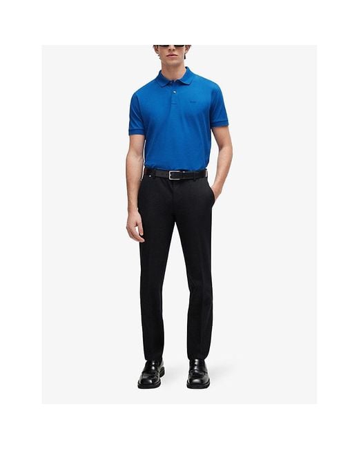Boss Blue Logo-Embroidered Short-Sleeve Cotton Polo Shirt for men