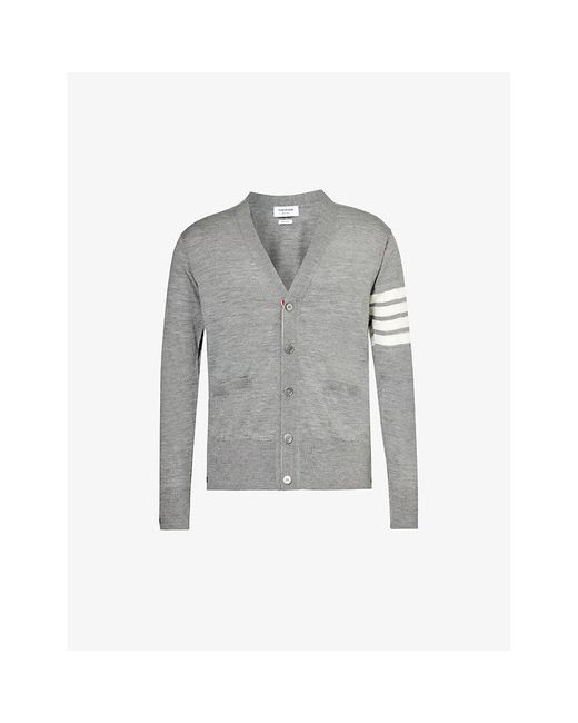 Thom Browne Gray Four-bar V-neck Wool-knitted Cardigan for men