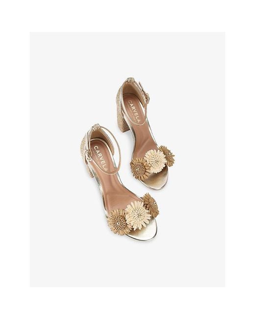 Carvela Kurt Geiger Metallic Sorrento Flower Raffia Heeled Sandals