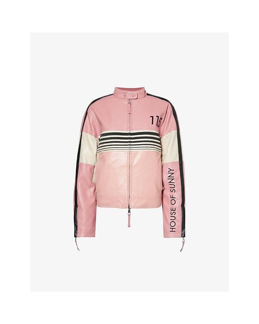 House Of Sunny Pink The Racer Collared Faux-leather Jacket