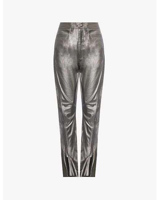 Rick Owens Gray Zip-embellished Coated Stretch-denim Jeans