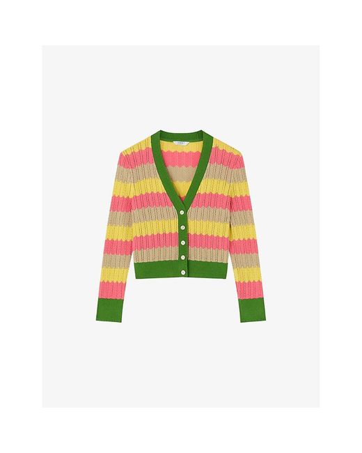 L.K.Bennett Green Cinzia Zigzag-Pattern Cotton-Blend Cardigan