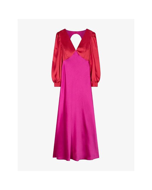 OMNES Pink Francoise Long-Sleeve Satin Maxi Dress
