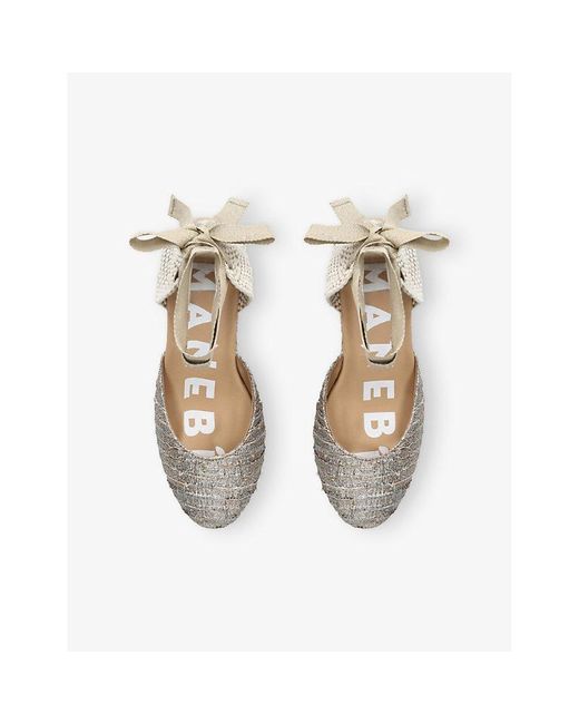 Manebí Metallic Hamptons Ankle-Tie Raffia Espadrille Wedges