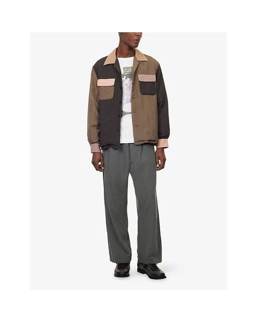 Visvim Brown Keesey Colour-Block Down Linen And Wool-Blend Jacket for men
