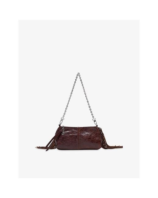 Maje Brown Miss M Patent-Leather Clutch