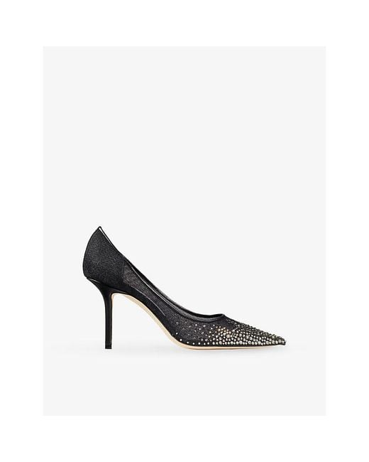 Jimmy Choo White Love 85 Crystal-Embellished Mesh Pumps