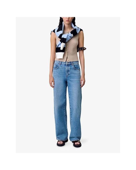 Claudie Pierlot Blue Wide-Leg Faded-Wash Denim Jeans