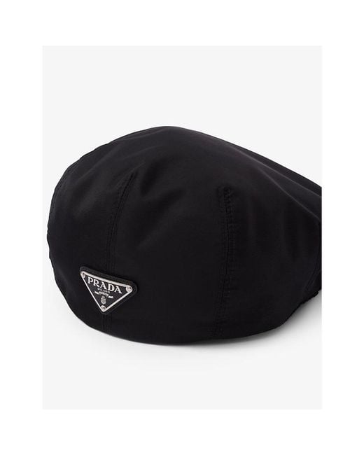 Prada Black Triangle-Plaque Re-Nylon Beret Hat for men