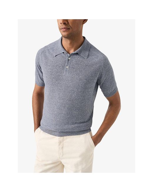 Eton of Sweden Blue Short-Sleeve Fine-Knit Cotton And Linen Polo Shirt for men