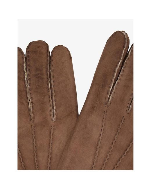 Eleventy Brown Shearling-Lined Suede Gloves for men