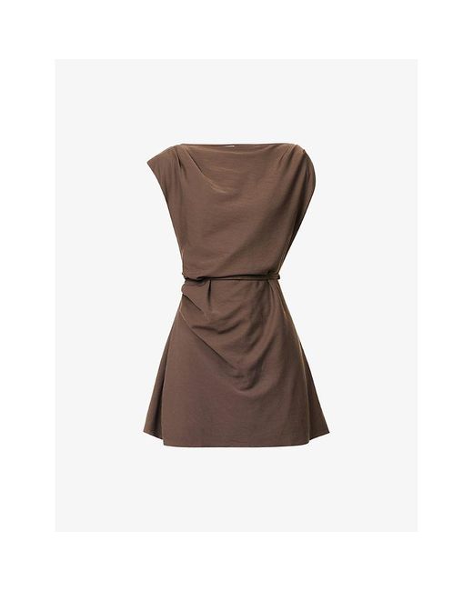 dissh brown dress Lacy Sleeveless Linen Midi Dress in Cocoa By DISSH main image 1
