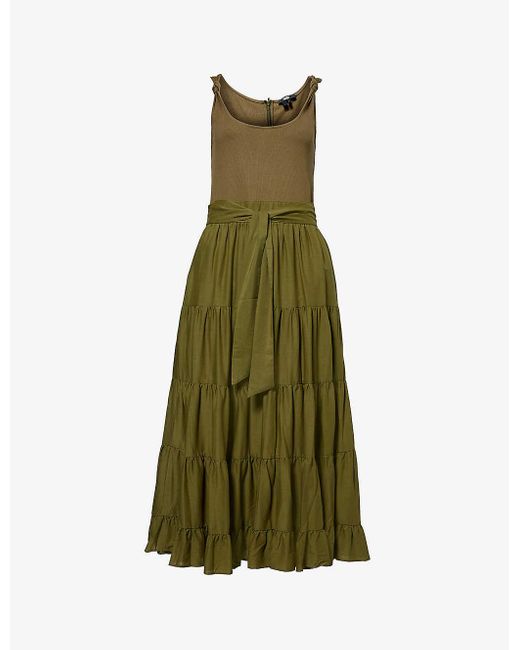 PAIGE Green Samosa Regular-fit A-line Stretch-woven Midi Dress