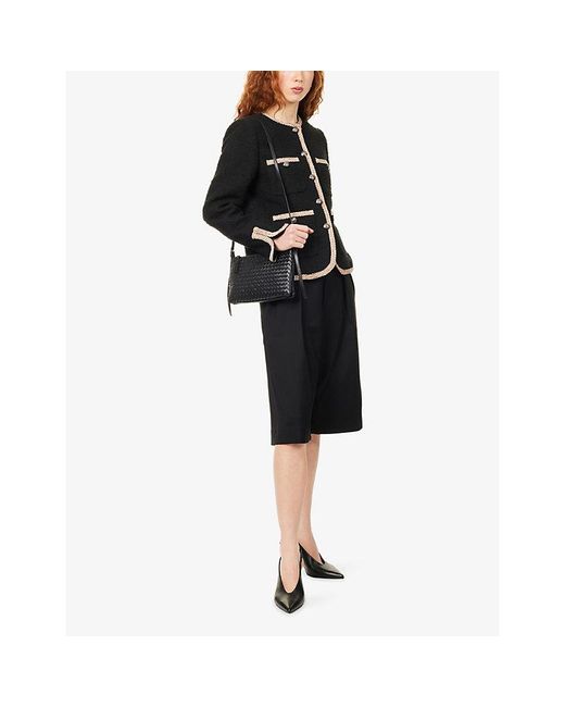 ME+EM Black Straight-Fit Statement-Trims Cotton Jacket