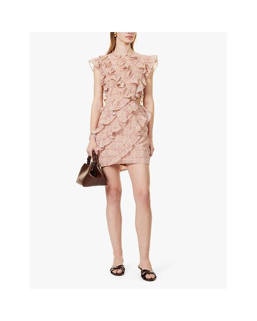 Pretty Lavish Pink Joss Graphic-Print Ruffle-Trim Woven Mini Dress