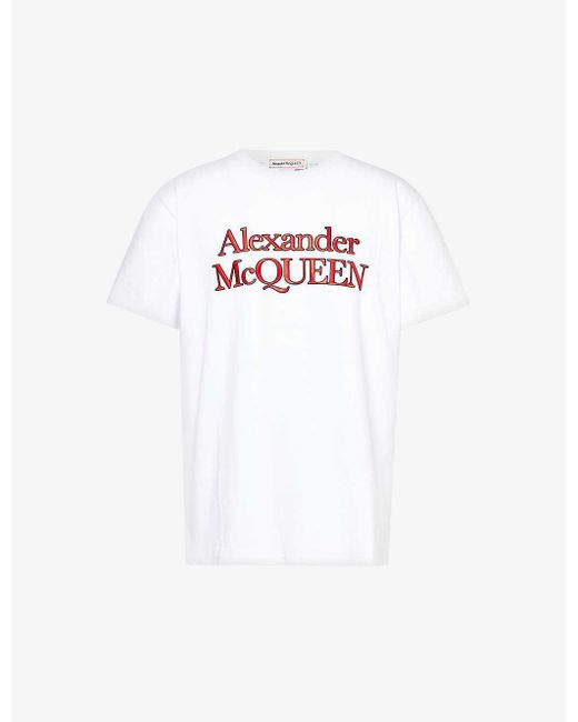 Alexander McQueen White Logo-print Crewneck Cotton-jersey T-shirt X for men
