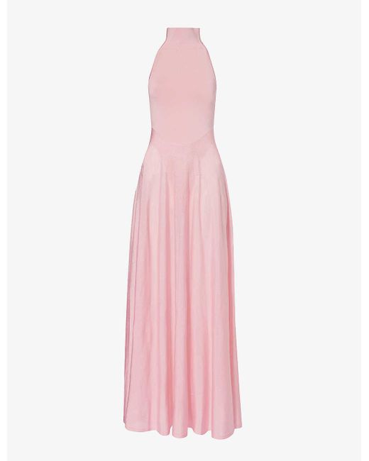 Alaïa Pink High-neck Slim-fit Knitted Maxi Dress