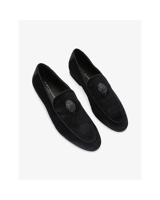 Kurt Geiger Black Hugh Eagle-Embellished Velvet Loafers for men
