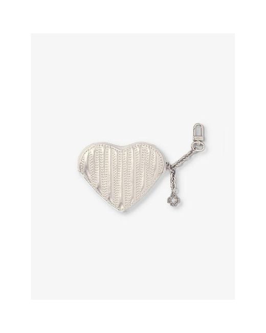 Maje White Heart Zipped Metallic-Leather Pouch