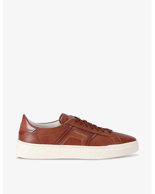 Santoni Brown Dbs Leather Low-top Trainers for men