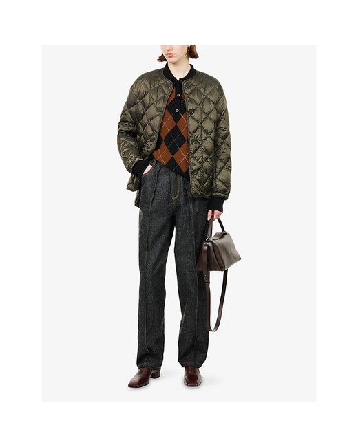 Max Mara Green Collarless Quilted Shell-Down Jacket