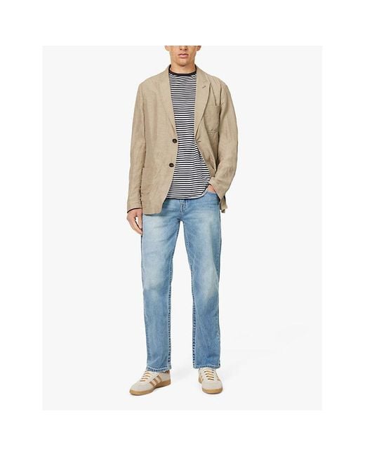 True Religion Blue Bobby Five-Pockets Straight-Leg Relaxed-Fit Stretch-Denim Jeans for men