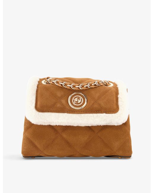 Dune Duchess Quilted Faux Shearlingtrimmed Suede Crossbody Bag Lyst