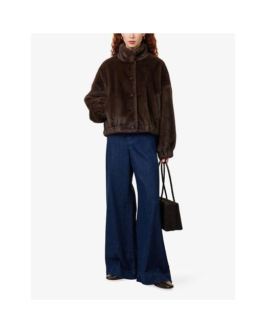Weekend by Maxmara Brown Long-Sleeve Faux-Fur Short Coat