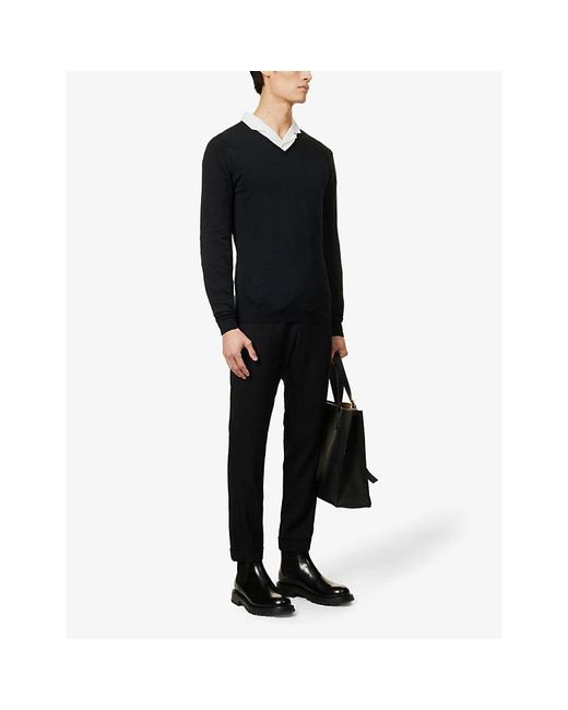 John Smedley Blue Blenheim V-Neck Wool Jumper for men