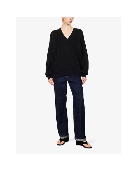 Missoni Black V-Neck Chevron-Knit Cotton-Blend Jumper
