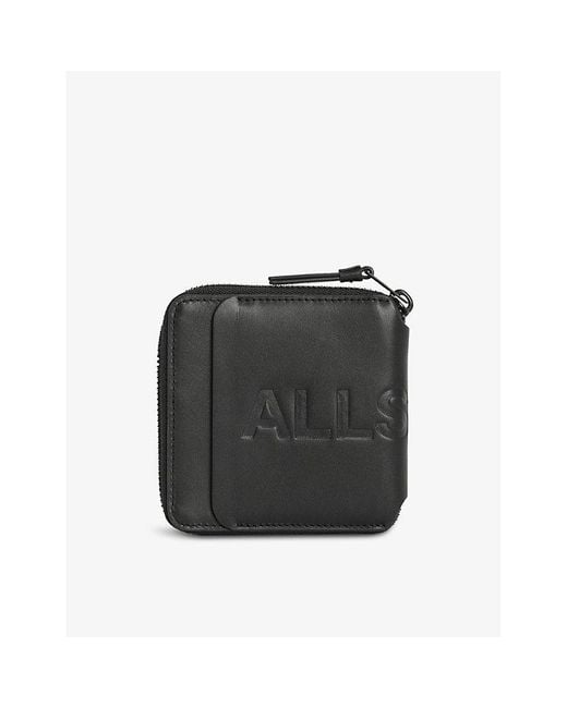 AllSaints Black Clymer Embossed-logo Leather Wallet for men