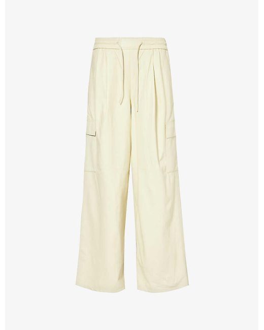Yves Salomon White Wide-leg Relaxed-fit High-rise Leather Trousers