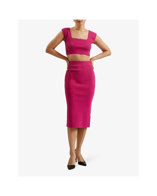 Ted Baker Pink Brenha Cropped Stretch-knit Top