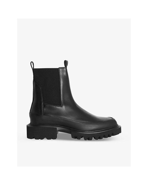 AllSaints Black Harlee Chunky-heel Leather Ankle Boots