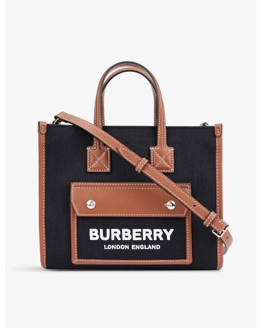 Burberry Freya Small Canvas And Leather Tote Bag in Black/Tan (Black