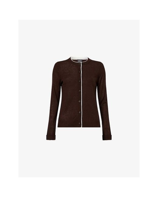 ME+EM Brown Barely There Slim-Fit Merino-Wool And Cashmere-Blend Cardigan