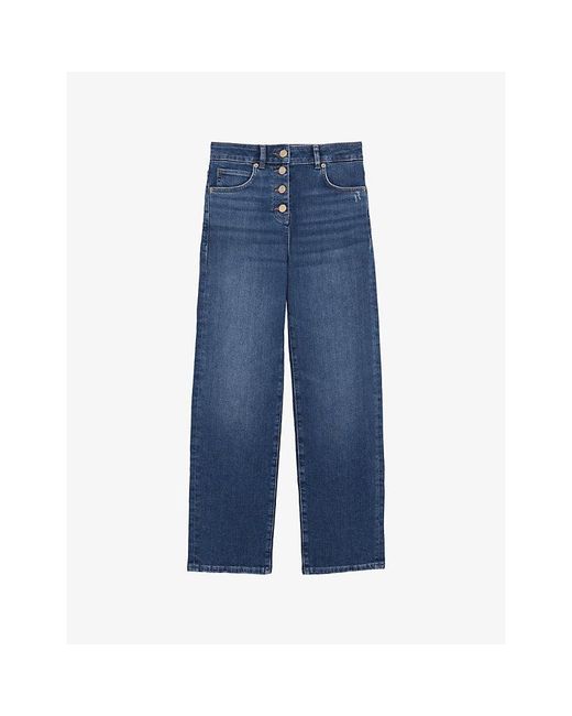 Reiss Blue Lana Straight-Leg Cropped Stretch-Denim Jeans