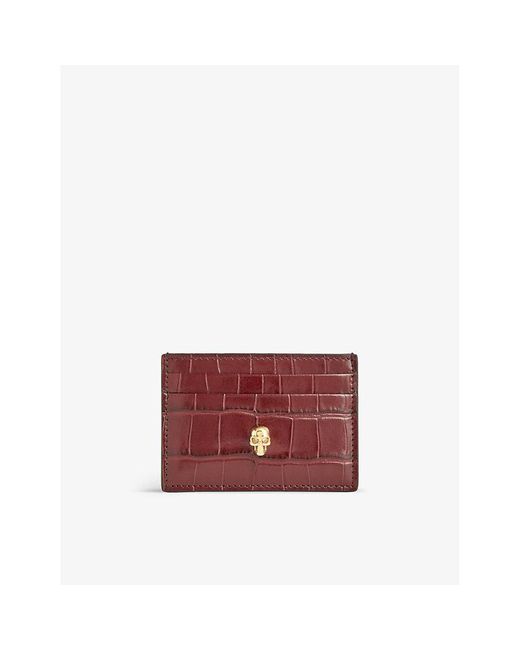 Alexander McQueen Red Classic Skull Leather Card Holder
