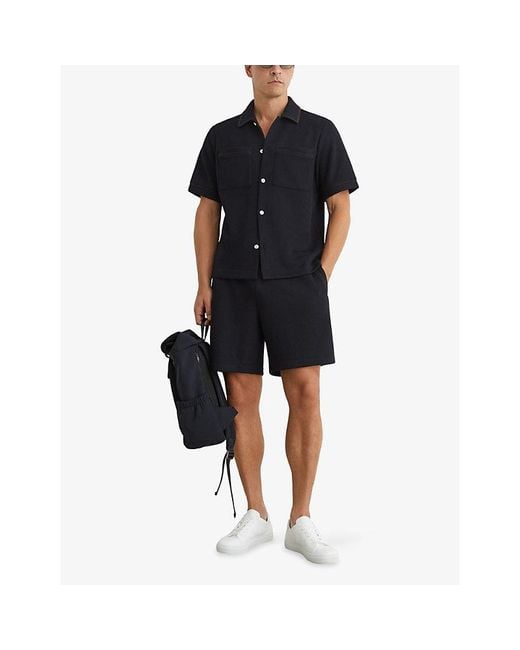Reiss Black Weaver Short-Sleeved Woven Shirt for men