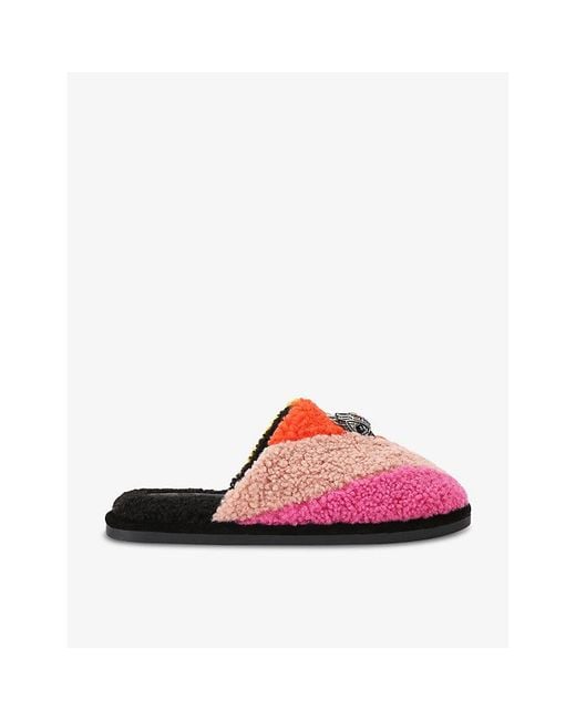 Kurt Geiger Pink Kensington Striped Faux-Shearling Slippers