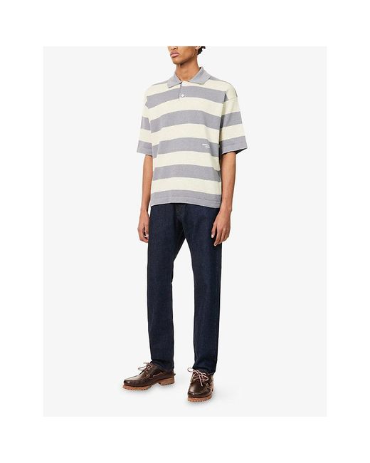 Stone Island White Marina Striped Cotton-And-Linen Polo Shirt for men