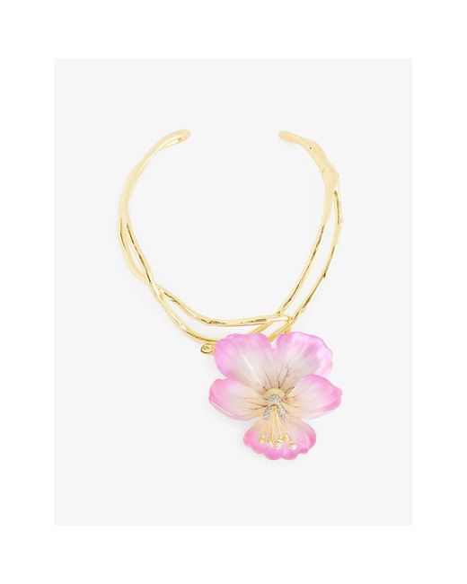 Alexis White Pansy 14ct Yellow Gold-plated Brass, Lucite And Crystal Collar Necklace