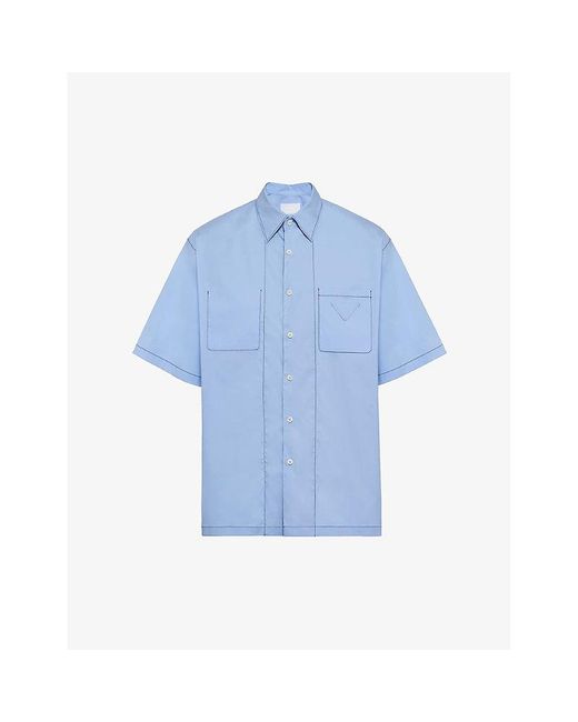 Prada Blue Logo-embellished Oversized-fit Stretch-cotton Shirt for men