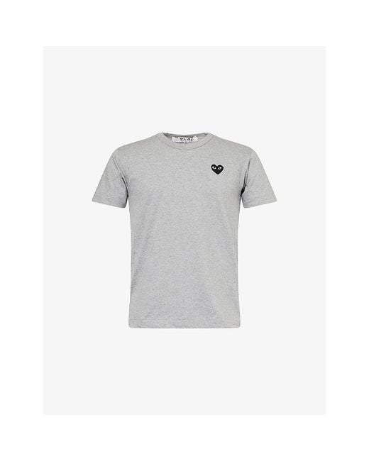 COMME DES GARÇONS PLAY Gray Crewneck Embroidered-Logo Cotton T-Shirt for men