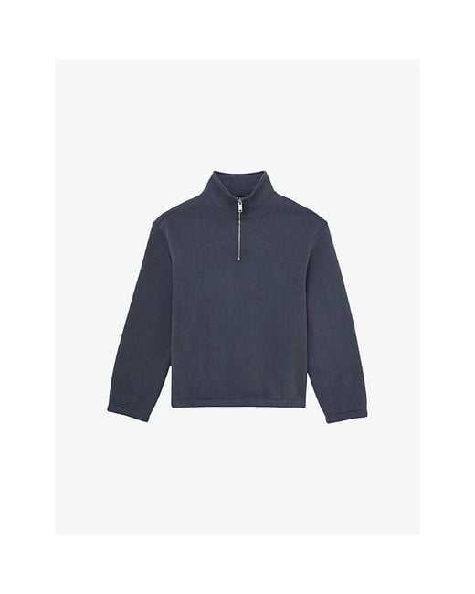 Reiss Blue Quinn Half-Zip Cotton-Blend Sweatshirt for men