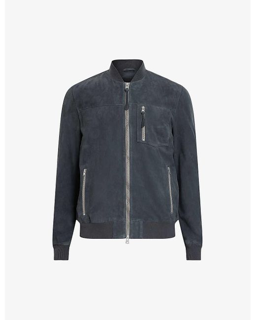 AllSaints Blue Kairo Regular-fit Zip-pocket Suede Jacket for men