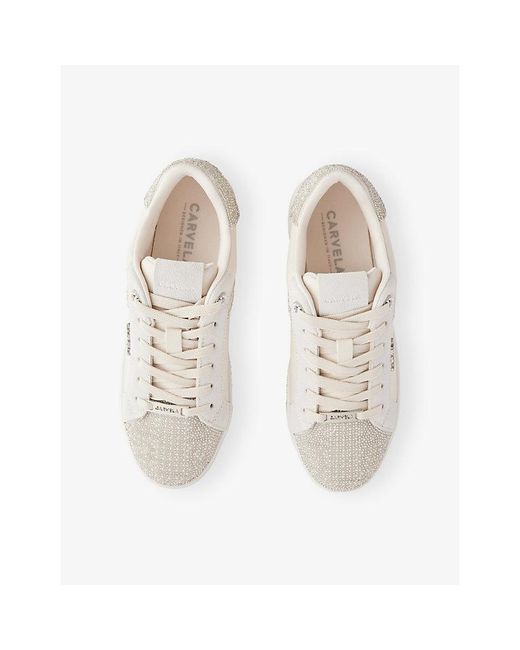 Carvela Kurt Geiger White Daze Jewel Pearl-Embellished Leather Trainers