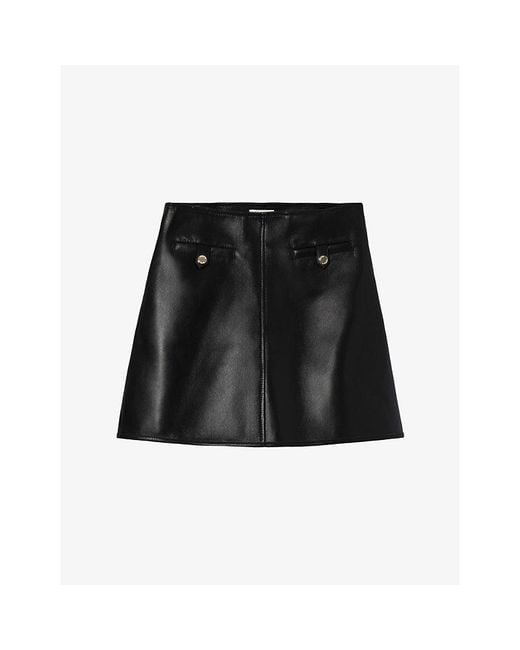 Claudie Pierlot Black Short High-Rise Leather Mini Skirt